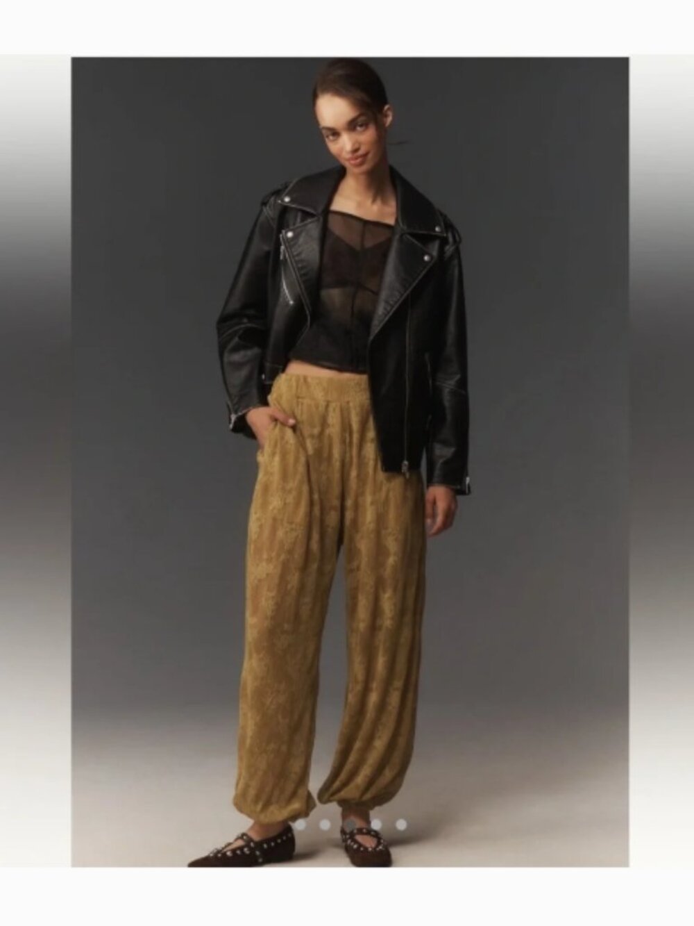 NWT Anthropologie Maeve Sheer Lace Balloon Pants in Golden Olive